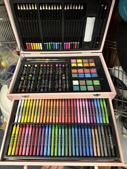 NEW 150-Pack Deluxe Wooden Art Supplies Set; Crafts, Drawing, Painting  Kits, 1 Sketch Pad; for All Artists, Beginners, Teens/Kids; Pink Or Mint  Green for Sale in San Antonio, TX - OfferUp