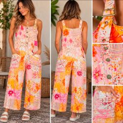 Floral Print Wide-Leg Jumpsuit with Pockets