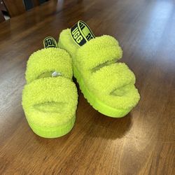 UGG Fluff Yeah Oh Fluffita Slide Lime Green Wool Slingback Slipper Sandal, Womens Size 8