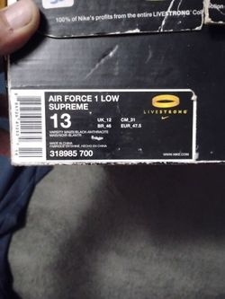 Nike Air Force 1 Low Supreme Livestrong Size 13