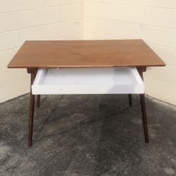 West Elm Desk / Dinner Table With One White Metal Drawer  48”x30”and 31 “H