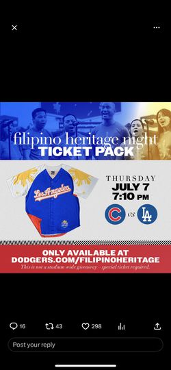 2022 Los Angeles Dodgers Filipino Heritage Night Jersey SGA 7/7/22
