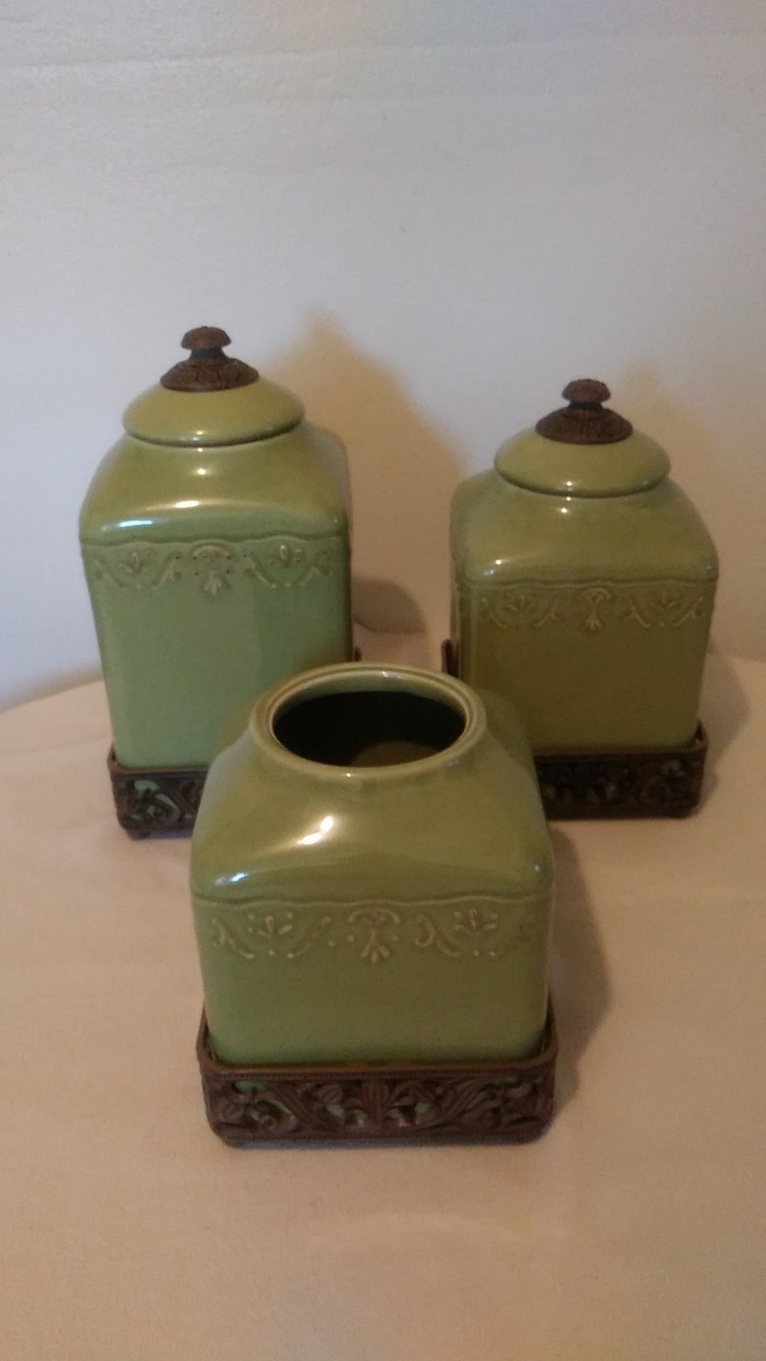 A Set of Ceramic/ Brass Containers