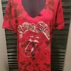 Red and black tie-dye Rolling Stones cut-out V-neck T-shirt Size XL