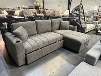 Pull Out Sofa Bed w/ Storage Space & Cupholders 