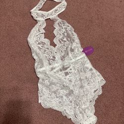 New Medium White Lace Bodysuit Lingerie 