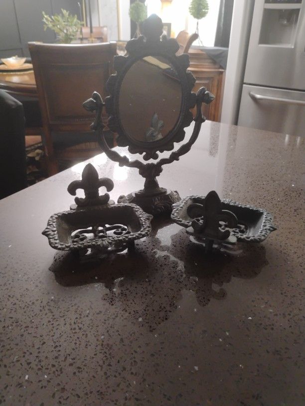 Antique Mirror And Soap Dishes