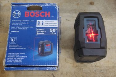 Bosch 50 ft. GLL50 20 Battery Red Beam Self-Leveling Cross-Line Laser Level. used .tested. in a good working order. f(contact info removed)4.