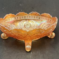 Vintage Fenton Marigold Carnival Glass Thistle Pattern Oval Footed Fruit Bowl