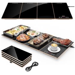 Electric Warming Tray, 4-in-1 Food Warmers for Parties Buffet with 10 Temp Settings and Timer, 33"x15" Glass Surface Warming Mat for Food, Modular Buf