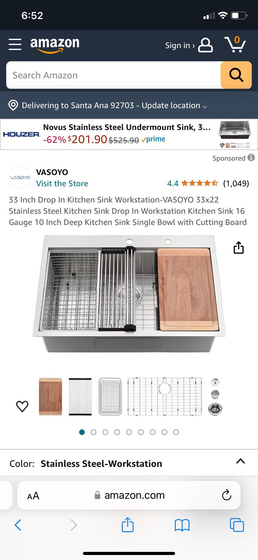 33 Inch Drop In Kitchen Sink Workstation-VASOYO 33x22 Stainless Steel Kitchen Sink Drop In Workstation Kitchen Sink 16 Gauge 10 Inch Deep Kitchen Sink