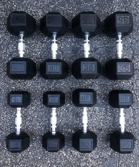 RUBBER HEX  SET  OF  DUMBBELLS (PAIRS OF)  :  15s  20s  25s  30s