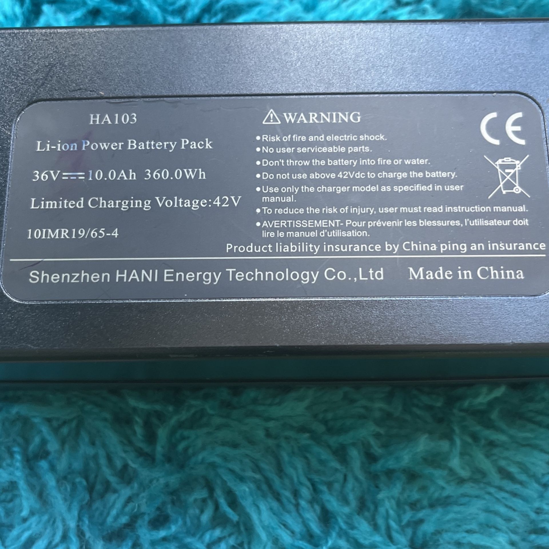 HA103 Li-ion Battery Pack For Jetson Bolt  36V 10.00 ah 42 V