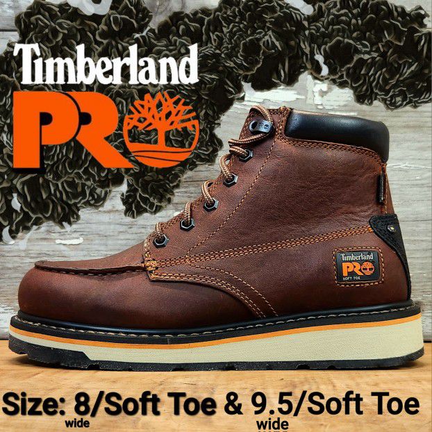 New TIMBERLAND PRO Gridworks 6 Inch Soft Toe Waterproof Moc Toe Wedge Work Boots Botas Size: 8 wide & 9.5 wide