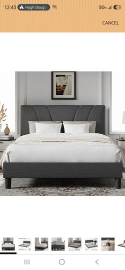 Novilla King Bed Frame and Headboard, Linen Upholstered King Size Bed Frame with Wood Slats Support, No Box Spring Needed, Heavy Duty Feet, Easy Assem