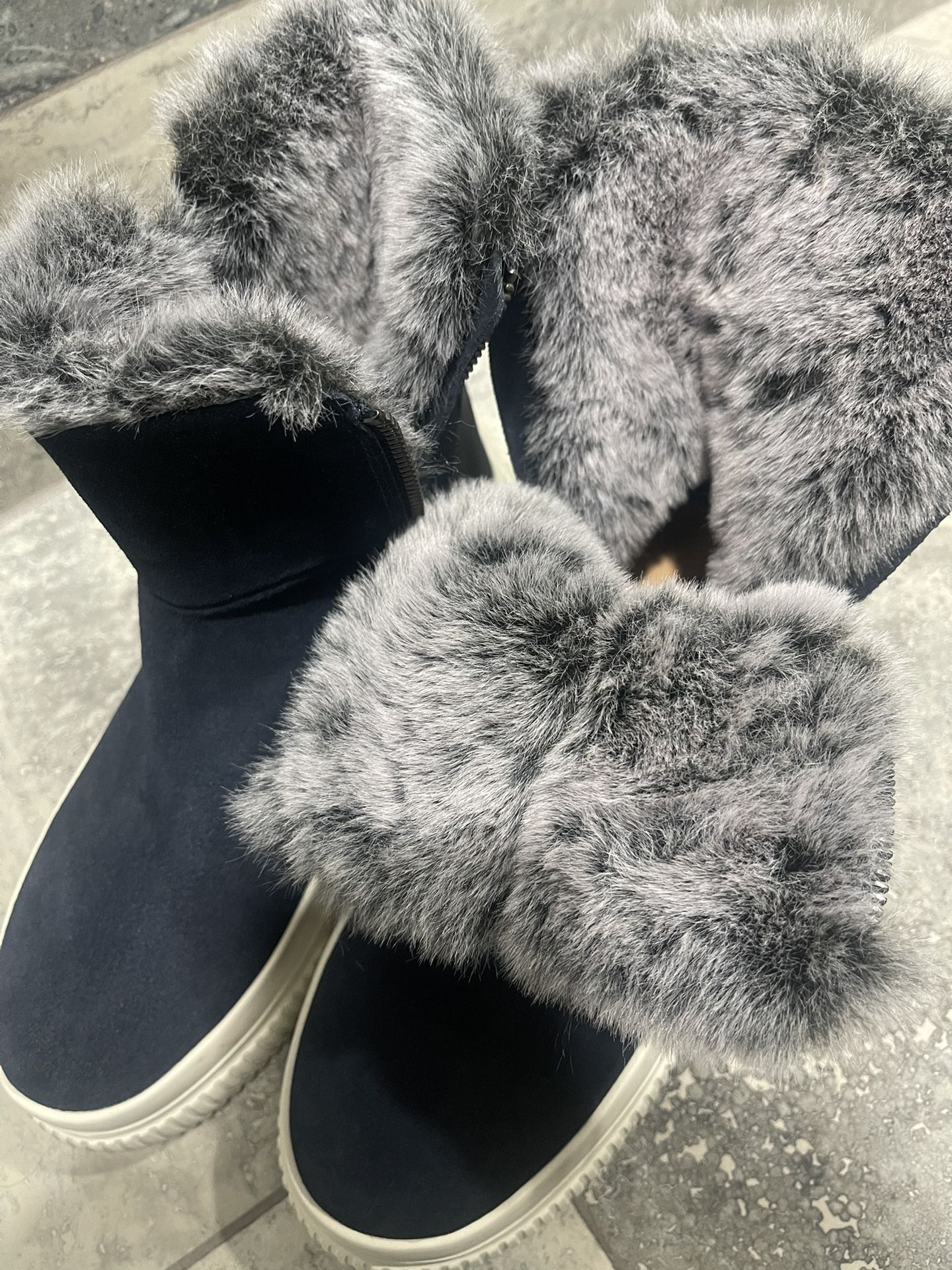 Navy Blue Fur Boots