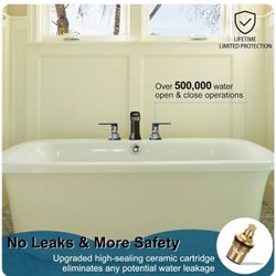 Solid Brass Waterfall Bathtub Faucets Set, 3 Hole Matte Black Tub Faucet 2 Handle, High Flow Roman Tub Faucets Widespread 6-16 Inch Deck Mount