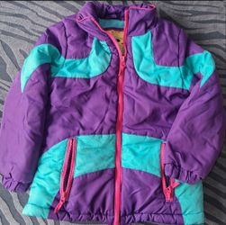 Vintage Puffer Winter Jacket Purple Teal girls m5/6