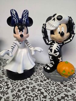 Disney Mickey and Minnie Mouse Halloween Skeleton & Bride Figurines