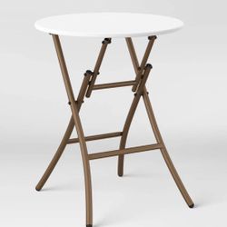 French Cafe Folding Round Patio Bistro Table White Brown Metal Frame