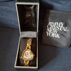 NEW Jimmy Crystal New York Golden Heart Shape Watch