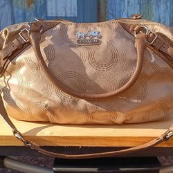 Authentic COACH Madison Dotted Op Art Sophia Canvas Purse ( Gold )