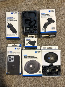 Quad Lock Fork Stem Mount, Charger, Vibration Dampener, Adapter And Case