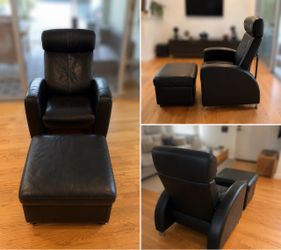 Stressless by Ekornes Arion Black Leather Recliner + Ottoman – Norway