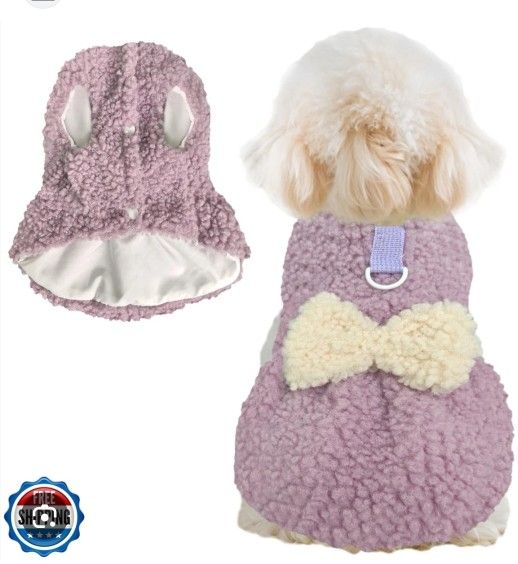 Adorable Sherpa Fleece Dog Dress with Built-in Harness 🐾 size S