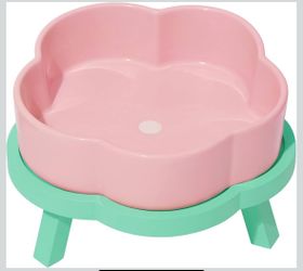 Elevated Dog Bowls Large, 64OZ Ceramic Raised Dog Bowl with Bamboo Stand, Flower-Shaped Food Water Bowl, Pet Feeding Dish Bowls for Medium/Large Dogs