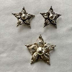 Cini Silver Brooch And Earrings 