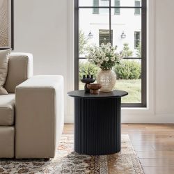 Compact size round side table with black fluted fir & MDF wood accent ,IF2235