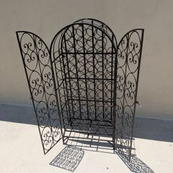 Ornate Black Iron Metal Wine Rack 