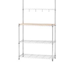 Mainstays Chrome Plated Silver Metal Baker's Rack with Wood Shelf