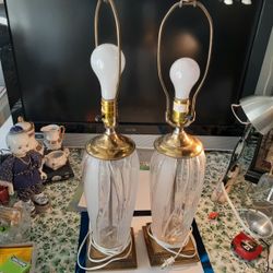 VERY NICE LOOKING Crystal Glass PAIR OF LAMPS 27inches Tall