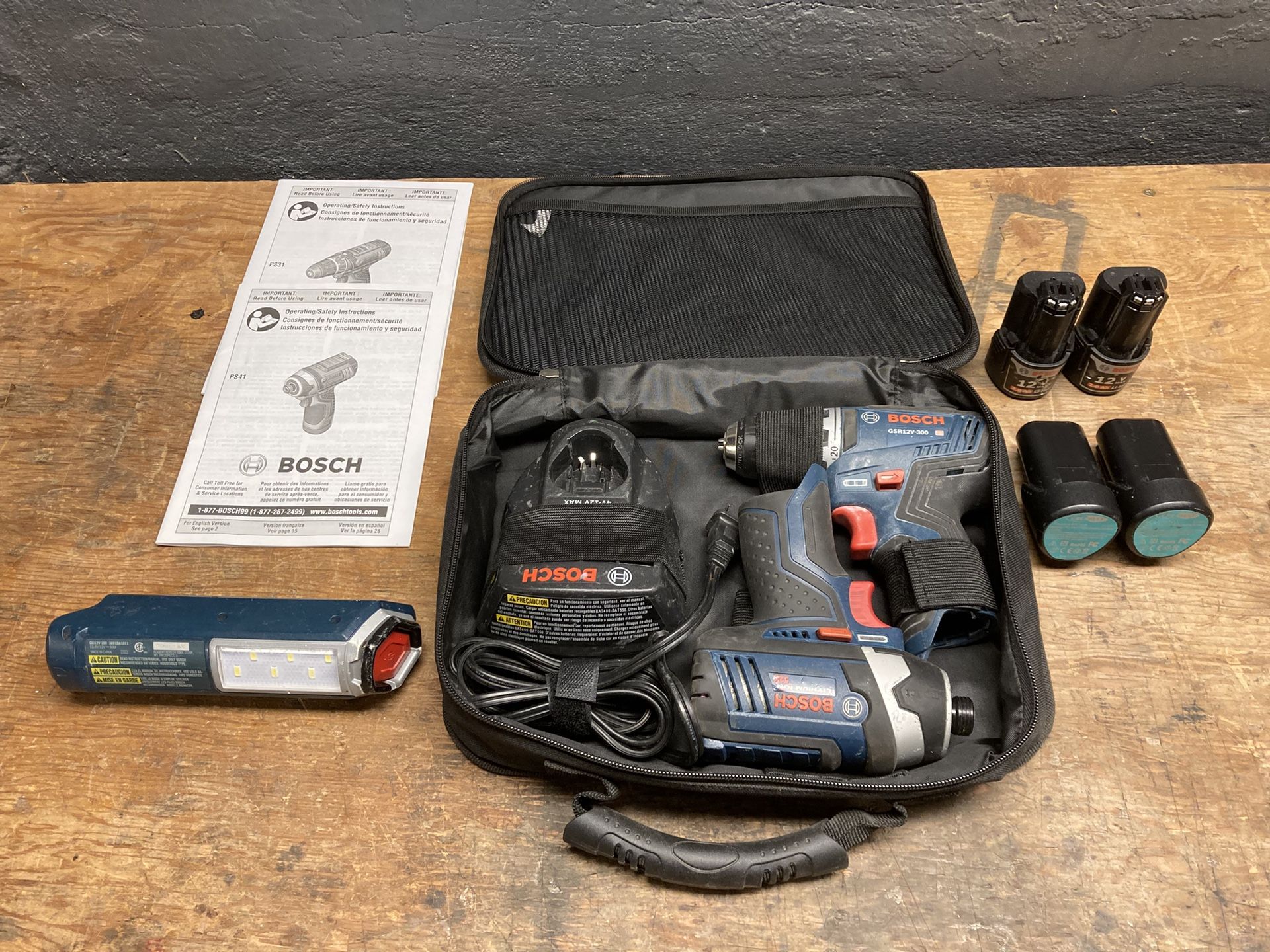 Bosch 12v Drill/Driver + LED Light w/ 4 Batteries
