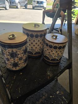 Blue and White Ceramic Canister Set of 3