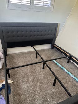 Modern Upholstered King Platform Bed, Headboard with Side Boards, &  Foot Boards, Gray