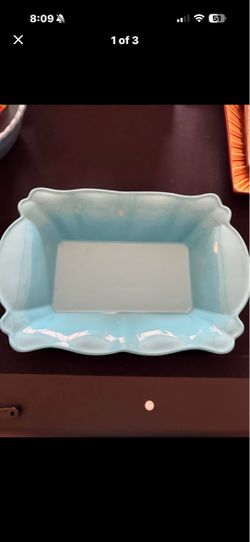 Light Blue Ceramic Rectangular Serving Dish