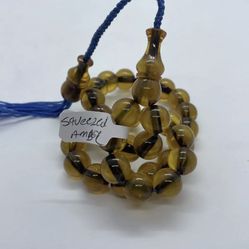 33 BEADS, Old Ottoman Similar, veined MISBAHA TASBIH 11x11mm squeezing amber