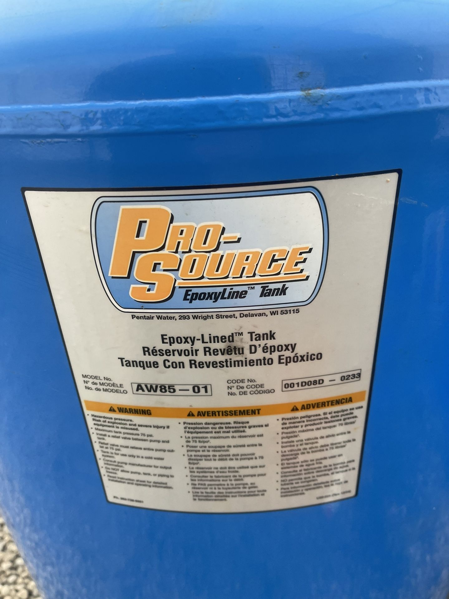 Pro Source Epoxy Lined Reservoir Tank As-85 Brand New 