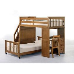 Loft bed with desk and staircase with drawers
