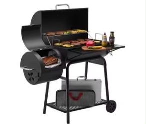 28 in. Barrel Charcoal Grill with Offset Smoker in Black, Royal Gourmet, new