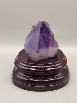 Raw Amethyst Crystal Point with Wood Stand