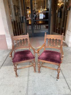 Antique Chairs, Vintage Chair, Set of two. Velvet Seat