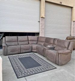 Large Gray Fabric Reclining Sectional Sofa