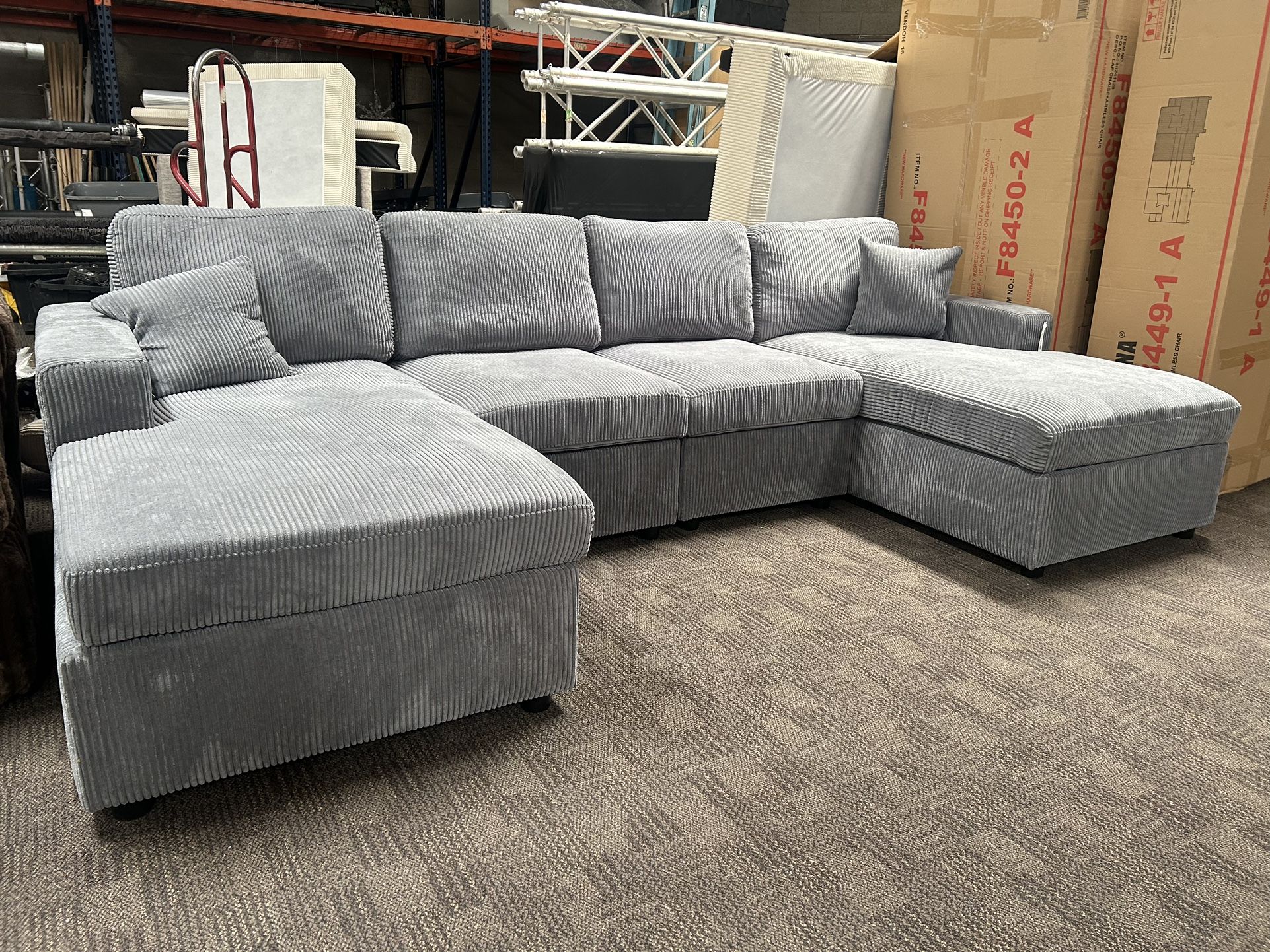 Gray Double Chaise Corduroy Sectional Sofa