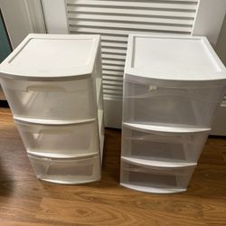 Sterilite Storage Drawer, 3 Drawer Slim Plastic Storage Cart with Clear Pull Out Drawers x2