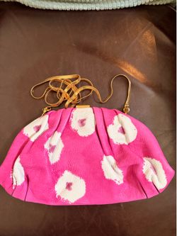 Anthropologie Pink Clutch with Gold Strap