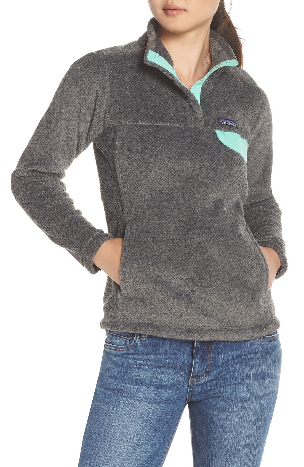 Patagonia Women's Re-Tool Snap-T Pullover Sweater - Ink Black w/ Vjosa Green